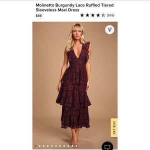Lulus Molinetto Burgundy Lace Ruffled Tiered Sleeveless Maxi Dress